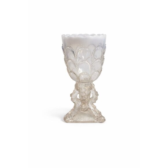 Northwood Other - Footed Vase Glass Northwood Beads and Bark White Opalescent Vase Decorative Cup